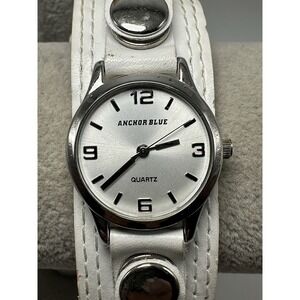 Anchor Blue Ladies Watch 2842 New Battery 25MM 7.25" White Leather Band U5